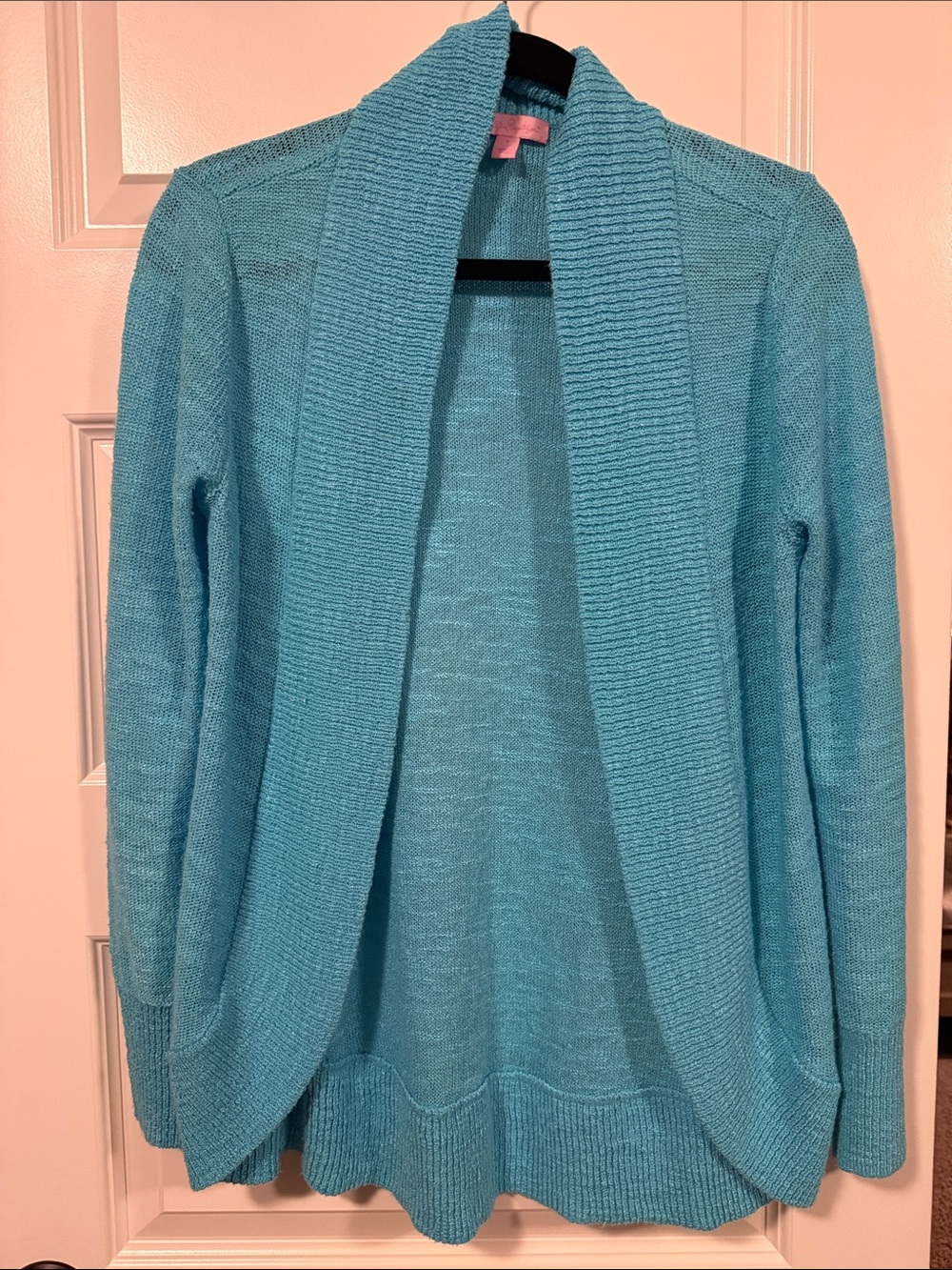 Lilly Pulitzer Aqua Open-Front Shawl Collar Cardigan